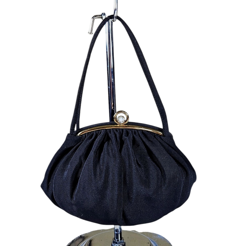 Vintage JR USA JULIUS RESNICK Black Fabric Evening Bag Purse 1930s 40s